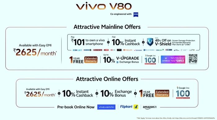 vivo V80 Price, Offers